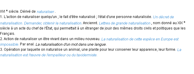 Définition naturalisation ACAD 1986