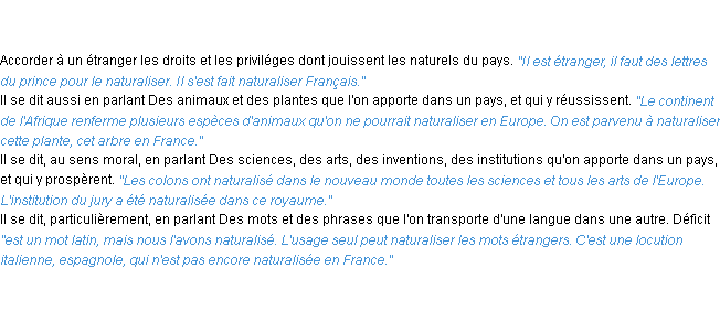 Définition naturaliser ACAD 1835