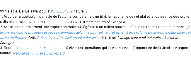 Définition naturaliser ACAD 1986