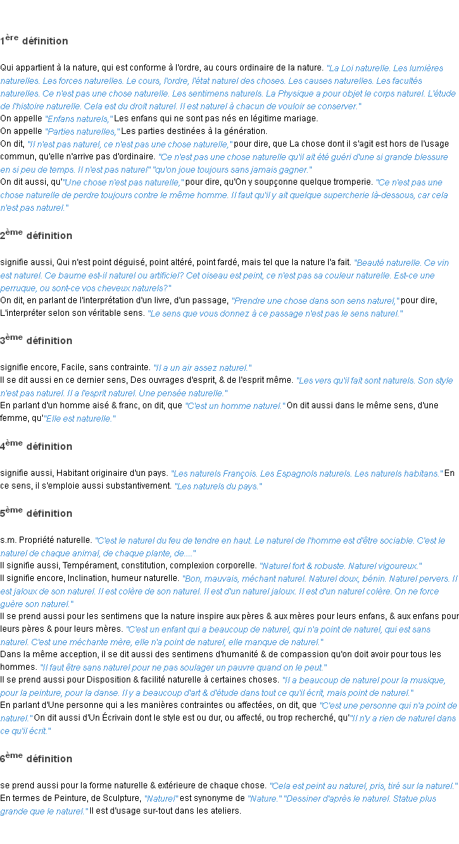 Définition naturel ACAD 1762