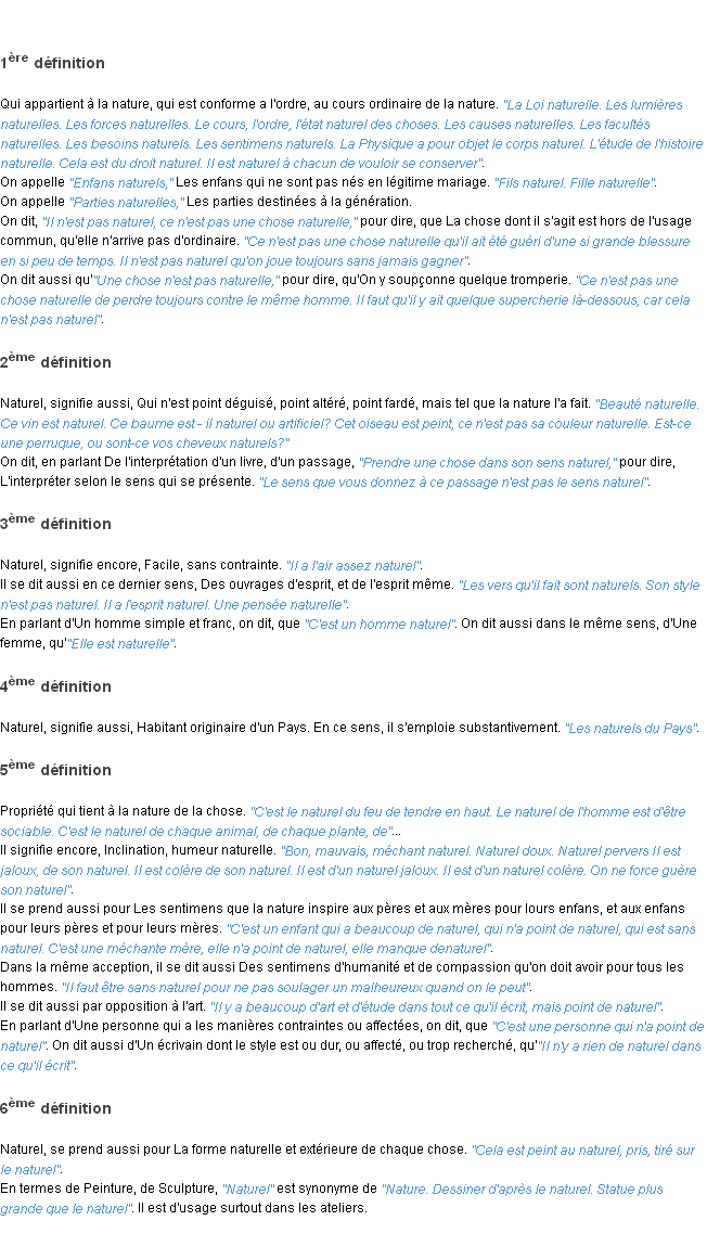 Définition naturel ACAD 1798