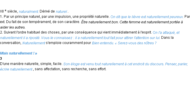 Définition naturellement ACAD 1986