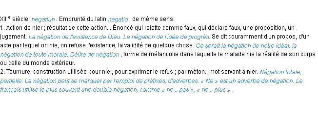 Définition négation ACAD 1986
