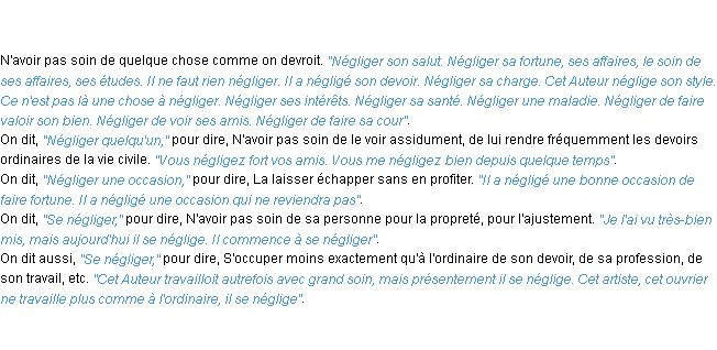 Définition négliger ACAD 1798