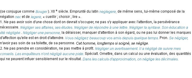Définition négliger ACAD 1986