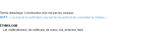 Définition nidification Emile Littré