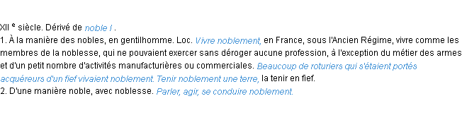 Définition noblement ACAD 1986