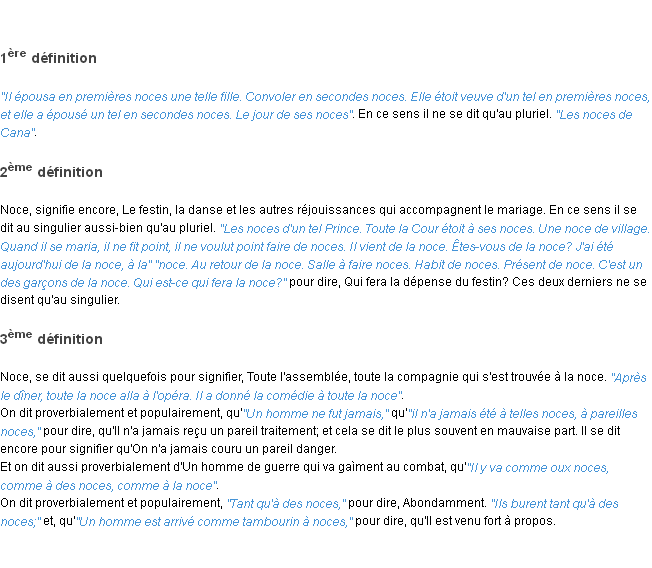 Définition noce ACAD 1798