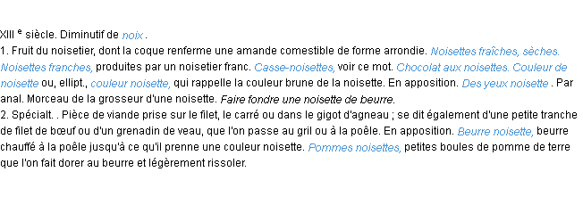 Définition noisette ACAD 1986