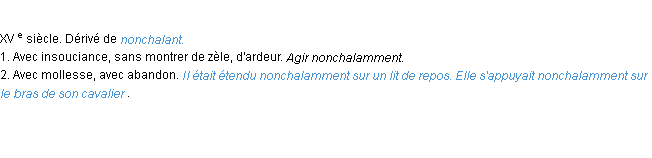 Définition nonchalamment ACAD 1986