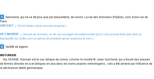 Définition nonnain Emile Littré