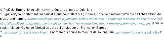 Définition norme ACAD 1986