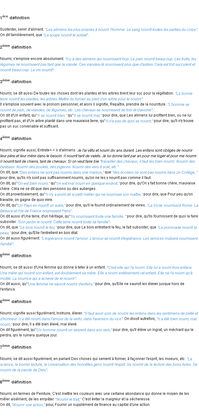 Définition nourrir ACAD 1798