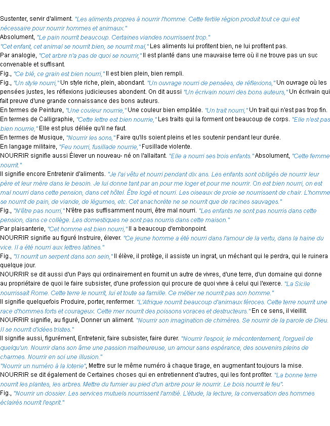 Définition nourrir ACAD 1932