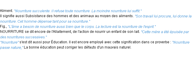 Définition nourriture ACAD 1932