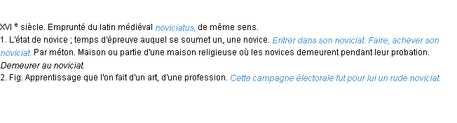 Définition noviciat ACAD 1986