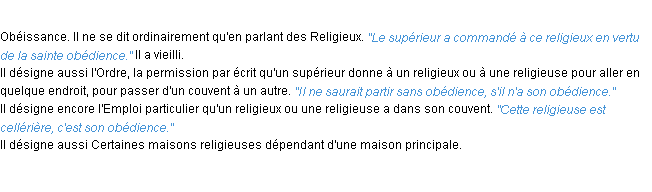 Définition obédience ACAD 1932