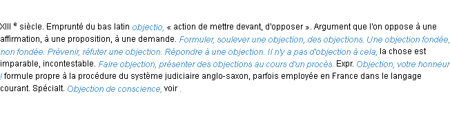 Définition objection ACAD 1986