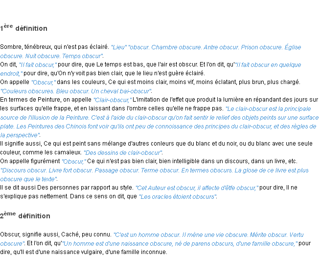 Définition obscur ACAD 1798