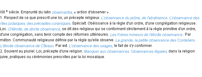 Définition observance ACAD 1986