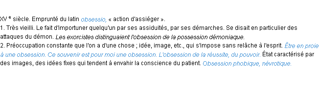 Définition obsession ACAD 1986