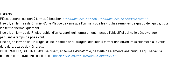 Définition obturateur ACAD 1932