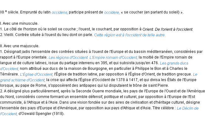 Définition occident ACAD 1986