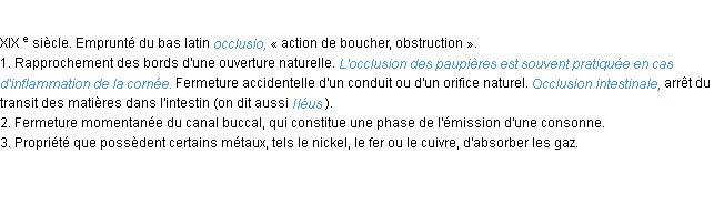 Définition occlusion ACAD 1986