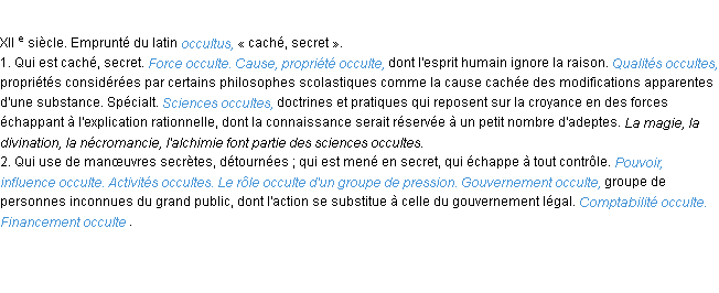 Définition occulte ACAD 1986