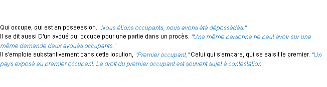 Définition occupant ACAD 1835