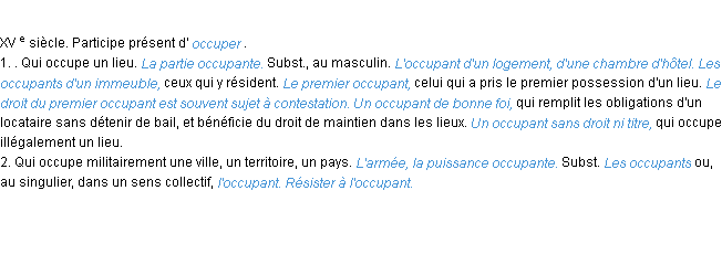 Définition occupant ACAD 1986