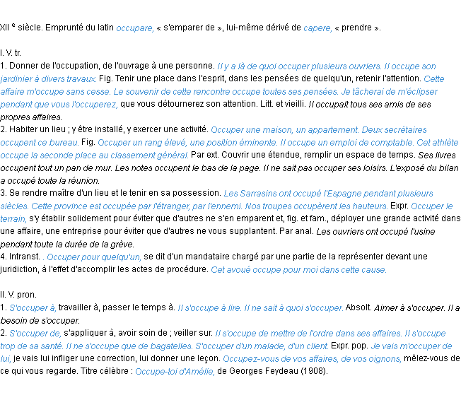 Définition occuper ACAD 1986