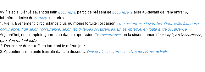 Définition occurrence ACAD 1986