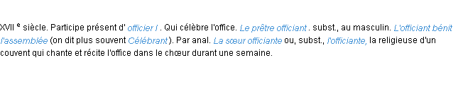 Définition officiant ACAD 1986