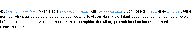 Définition oiseau-mouche ACAD 1986