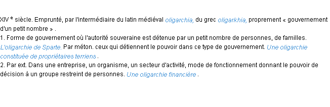 Définition oligarchie ACAD 1986