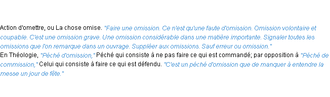 Définition omission ACAD 1835