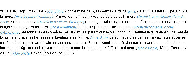 Définition oncle ACAD 1986