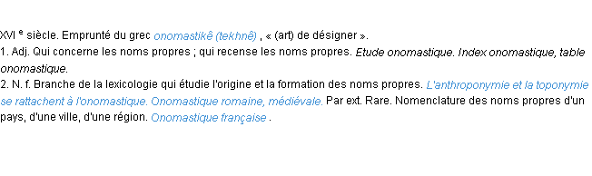 Définition onomastique ACAD 1986