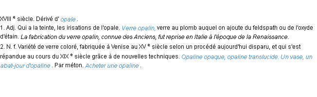 Définition opalin ACAD 1986