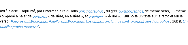 Définition opisthographe ACAD 1986