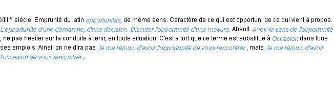 Définition opportunité ACAD 1986