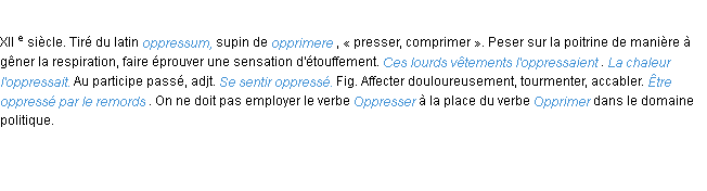 Définition oppresser ACAD 1986