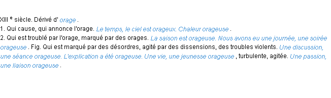 Définition orageux ACAD 1986