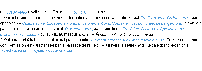 Définition oral ACAD 1986