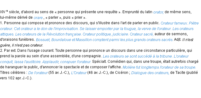 Définition orateur ACAD 1986