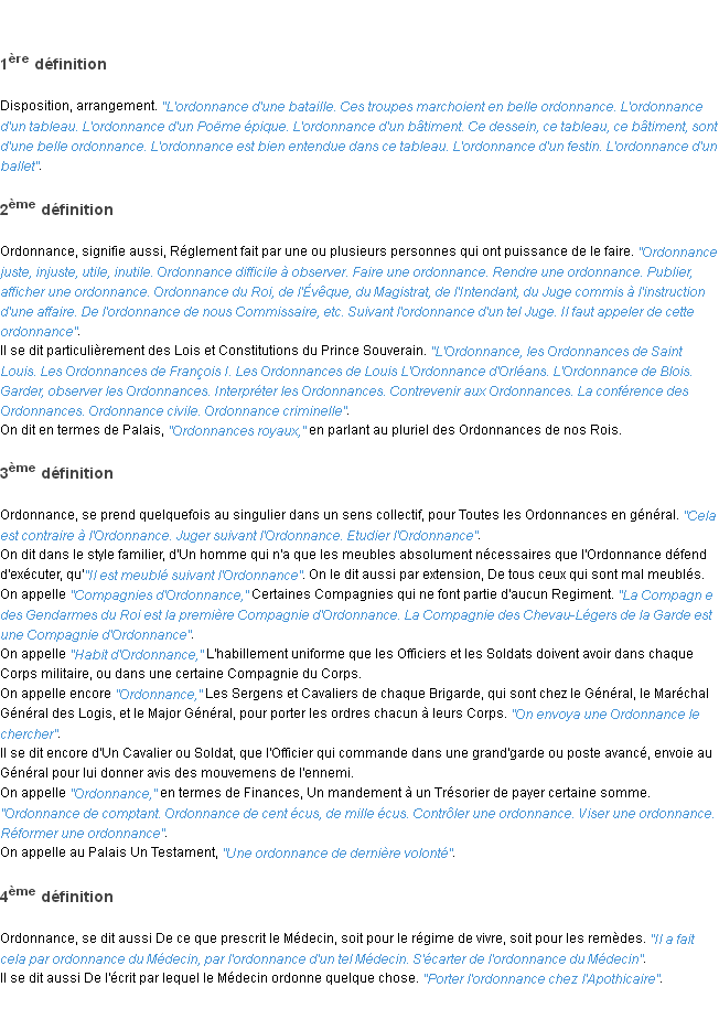 Définition ordonnance ACAD 1798