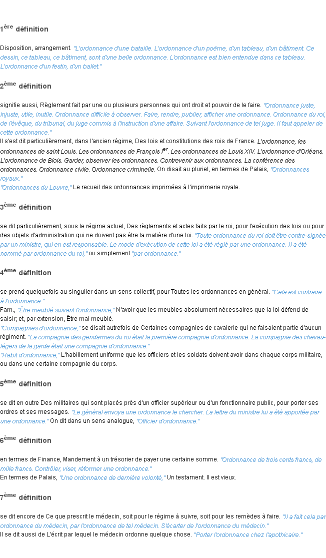 Définition ordonnance ACAD 1835