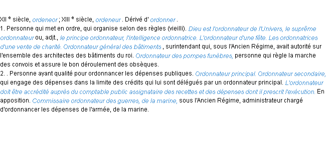 Définition ordonnateur ACAD 1986