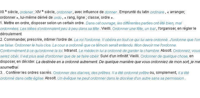 Définition ordonner ACAD 1986